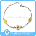 TKB-JB0176 Colourful jewel with rhinestone flower and drop shape gold metal 316L stainless steel bracelets & bangles for women
